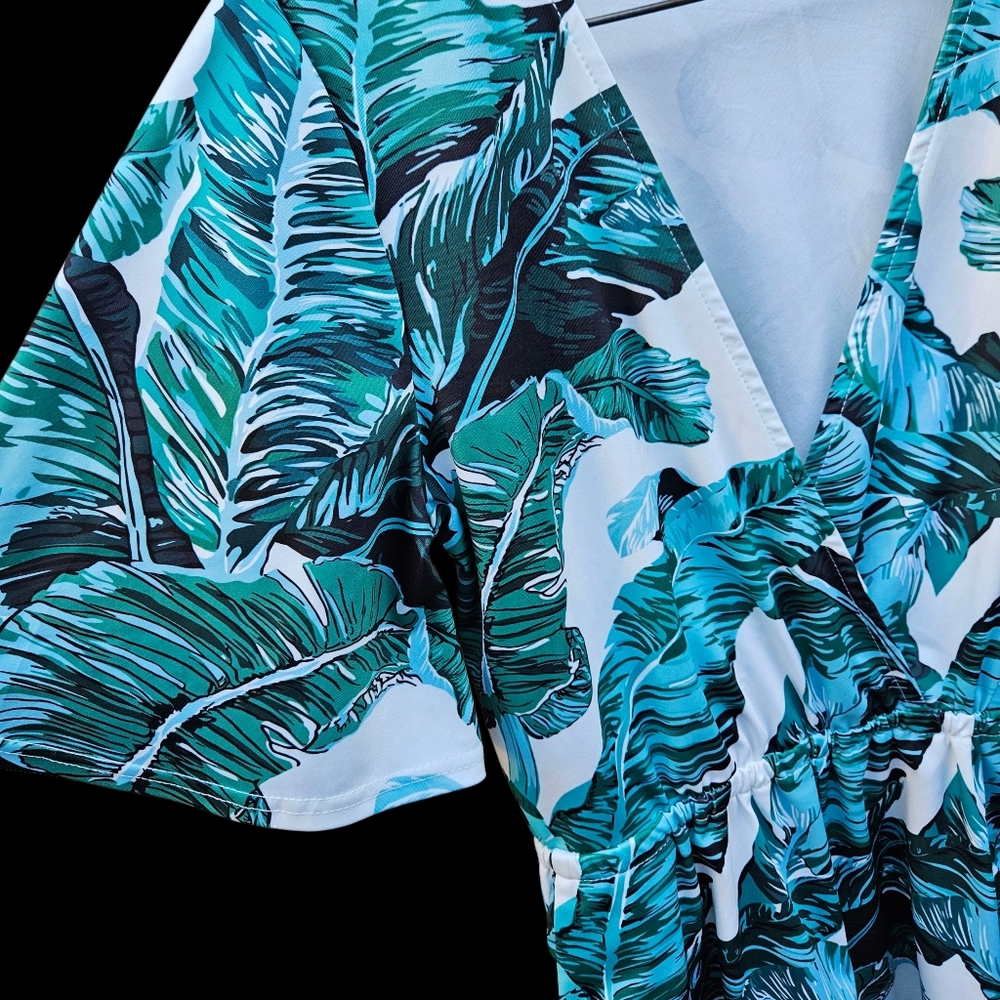 Tropical Leaf Print Kimono Size L - Picture 4 of 15
